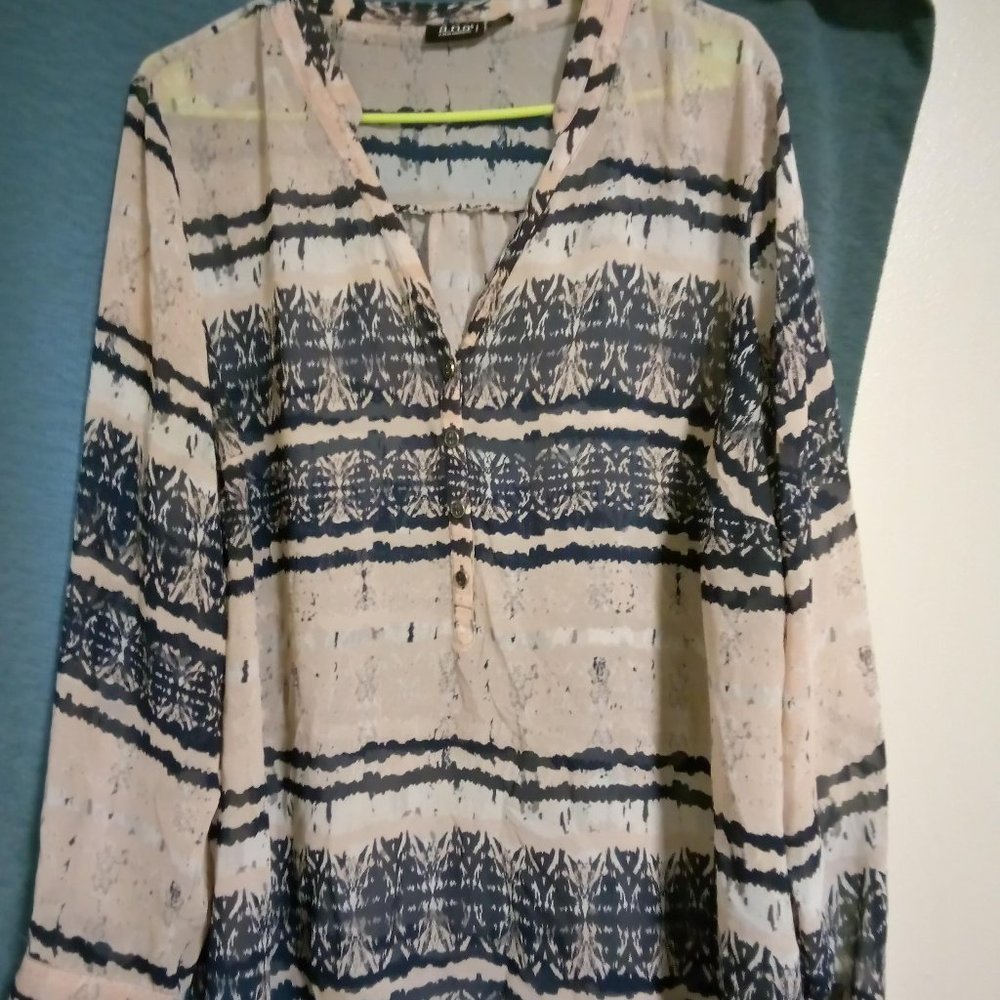 a.n.a 2X Pale Pink and Blue Blouse